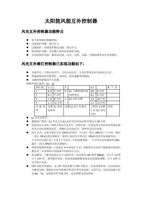 风光互补控制器功能说明