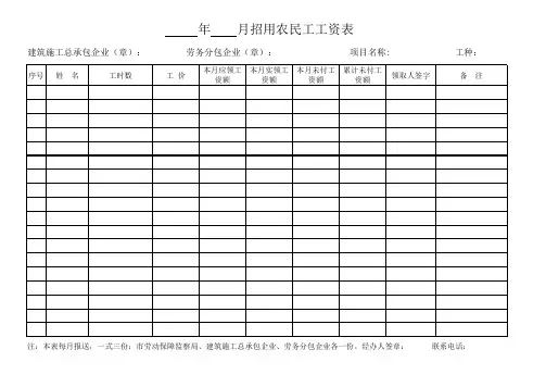 农民工备案表、工资表