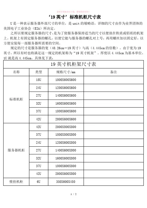 标准机柜尺寸表