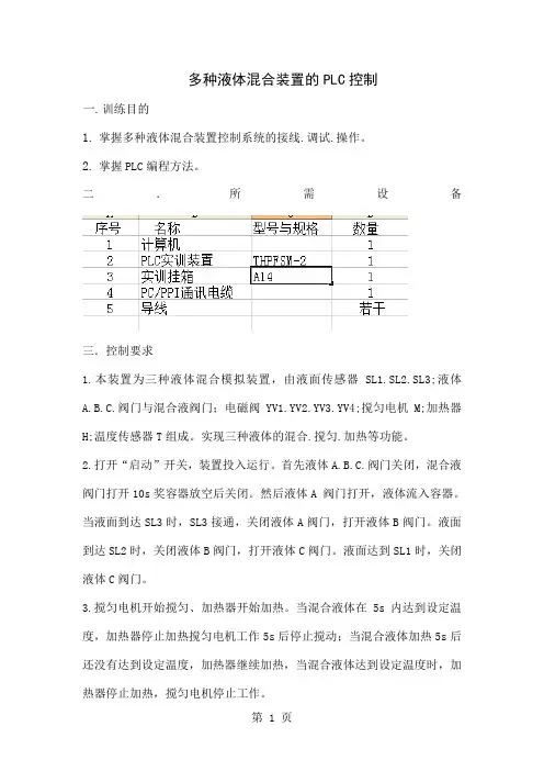 多种液体混合装置的PLC控制4页word