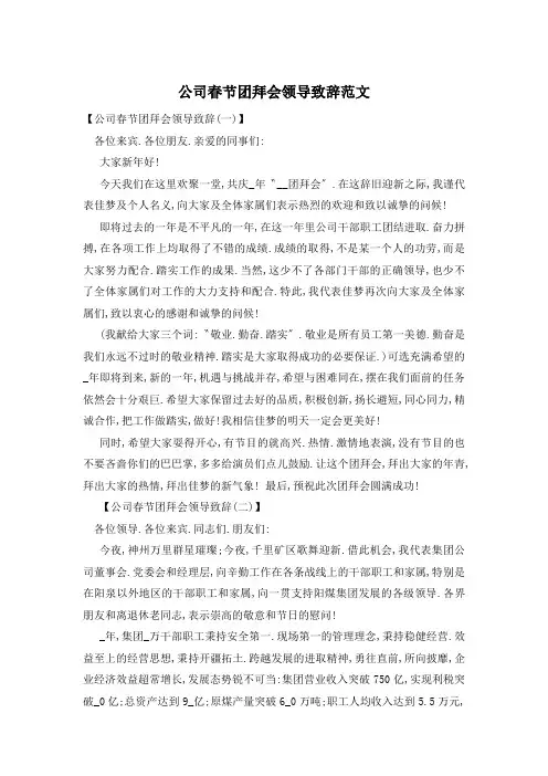 公司春节团拜会领导致辞范文