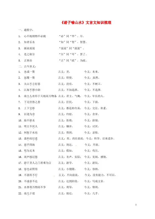 上海市崇明区高二语文上册 第14课《诸子喻山水》文言整理 华东师大版