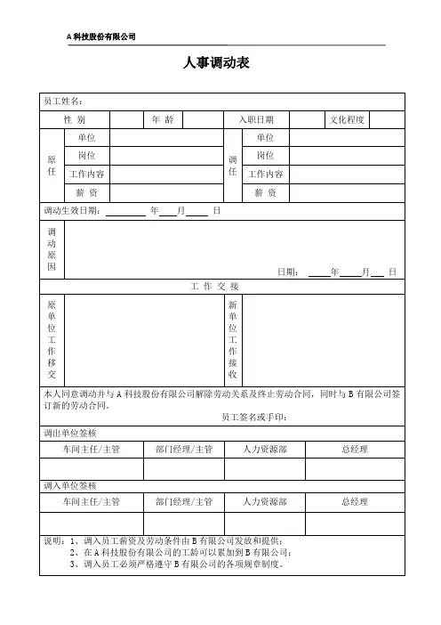人事调动表 (集团内跨公司调动)