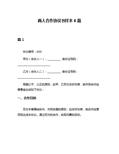 两人合作协议书样本6篇