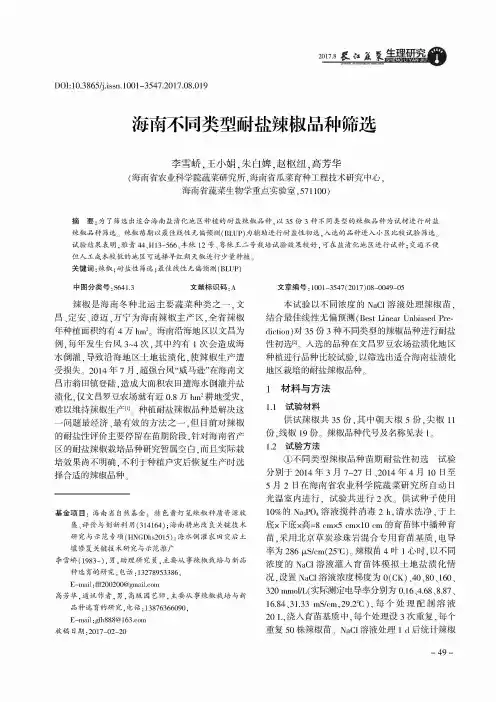海南不同类型耐盐辣椒品种筛选
