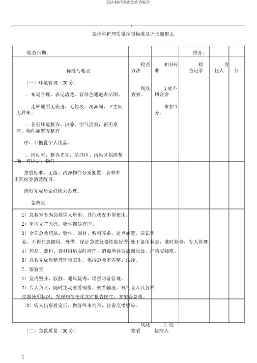 急诊科护理质量检查标准