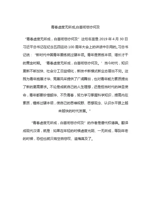 青春虚度无所成,白首衔悲亦何及