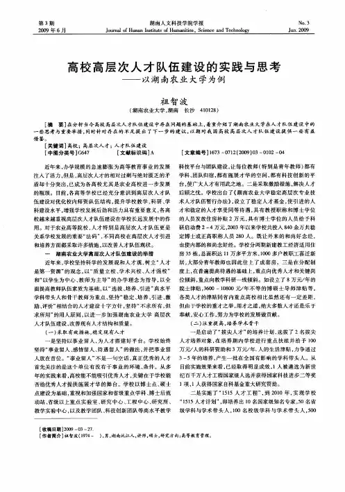 高校高层次人才队伍建设的实践与思考——以湖南农业大学为例