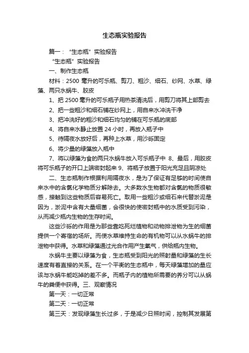 生态瓶实验报告