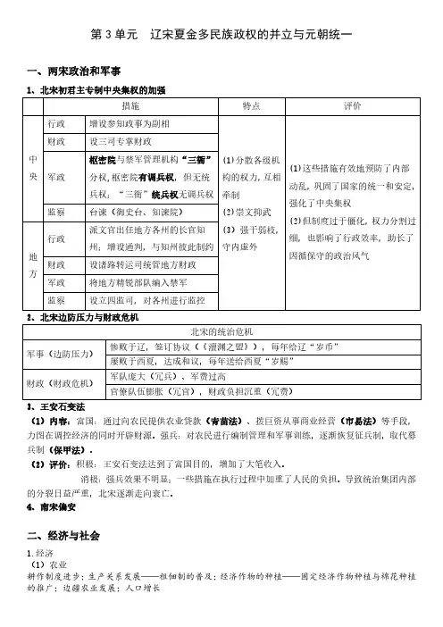 第三单元  辽宋夏金多民族政权的并立与元朝统一