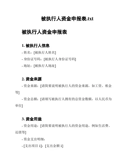 被执行人资金申报表