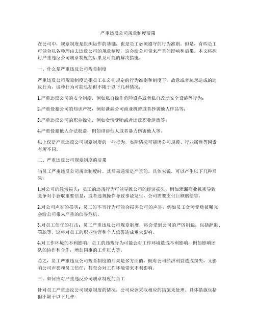 严重违反公司规章制度后果