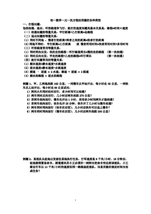 初一数学一元一次方程应用题的各种类型