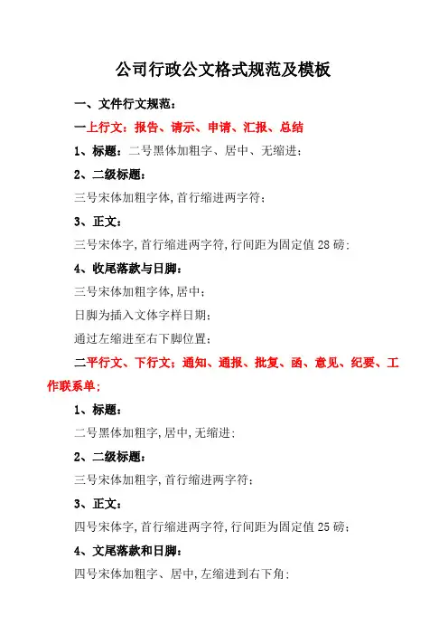 公司行政常用公文格式规范及