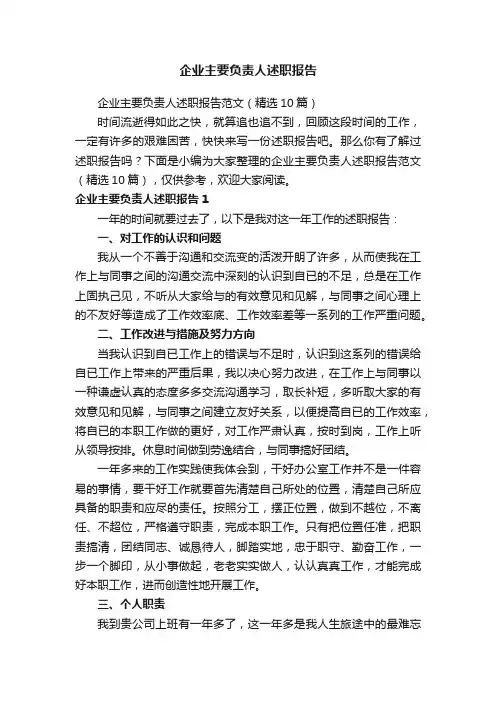 企业主要负责人述职报告范文（精选10篇）