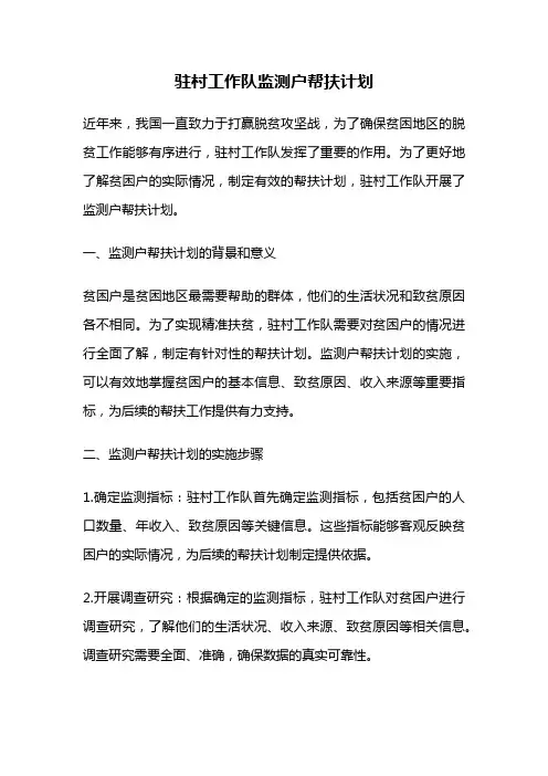 驻村工作队监测户帮扶计划