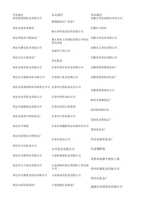 全国六大区域 奶业分类