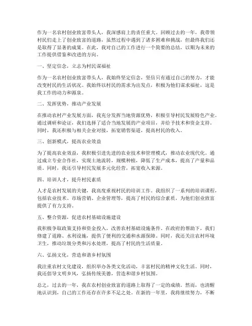 农村创业致富带头人个人工作总结