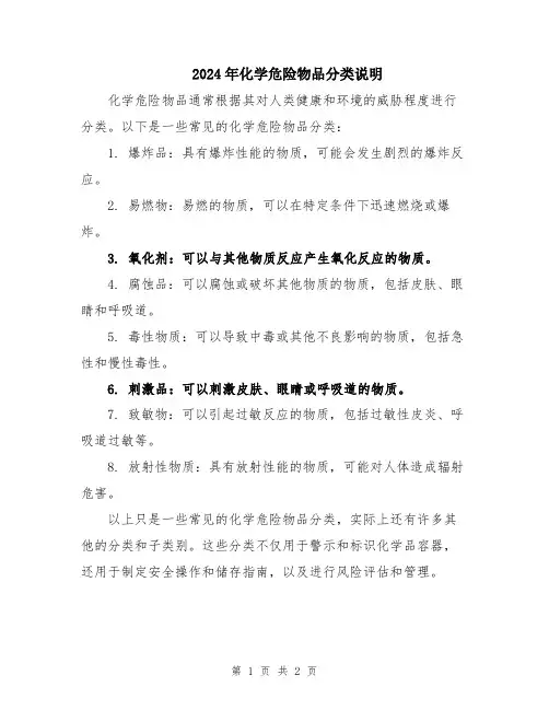 2024年化学危险物品分类说明