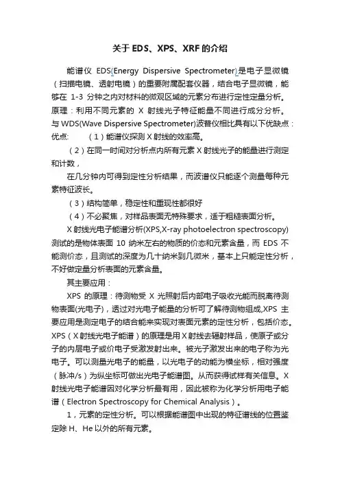 关于EDS、XPS、XRF的介绍