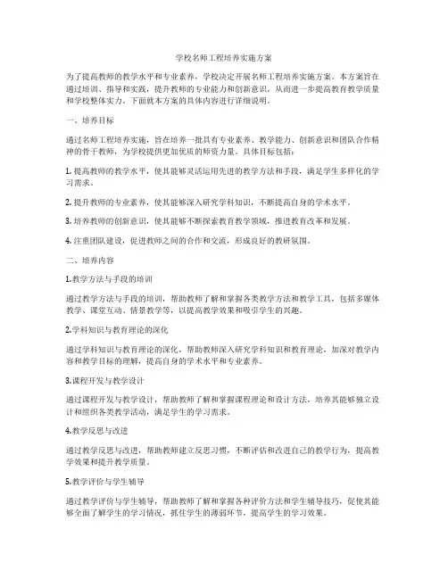 学校名师工程培养实施方案