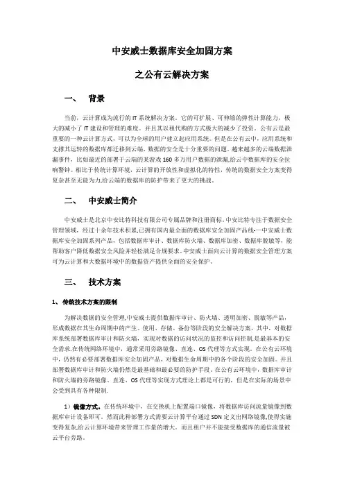 中安威士数据库安全加固方案之公有云解决方案