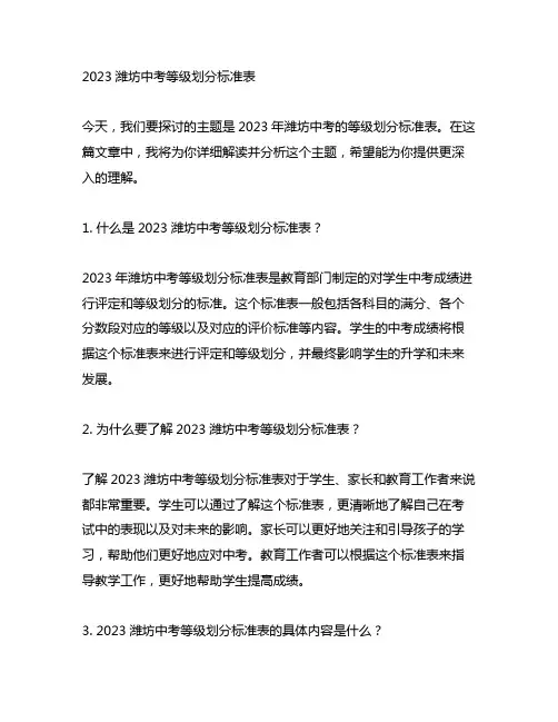 2023潍坊中考等级划分标准表