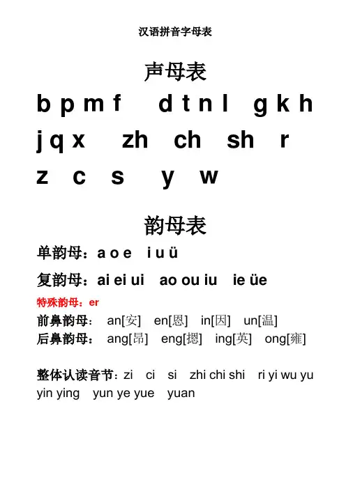 (完整版)小学一年级汉语拼音字母表(详细)