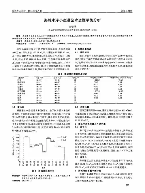 海城水库小型灌区水资源平衡分析