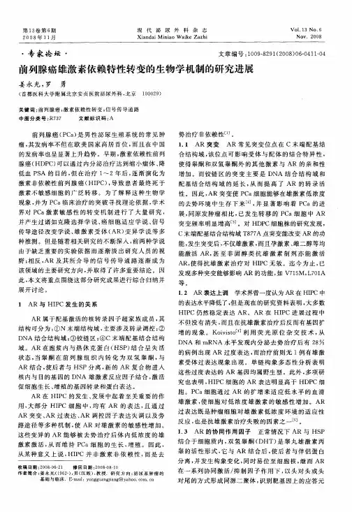 前列腺癌雄激素依赖特性转变的生物学机制的研究进展