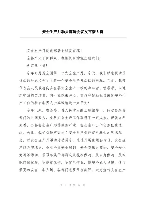 安全生产月动员部署会议发言稿3篇