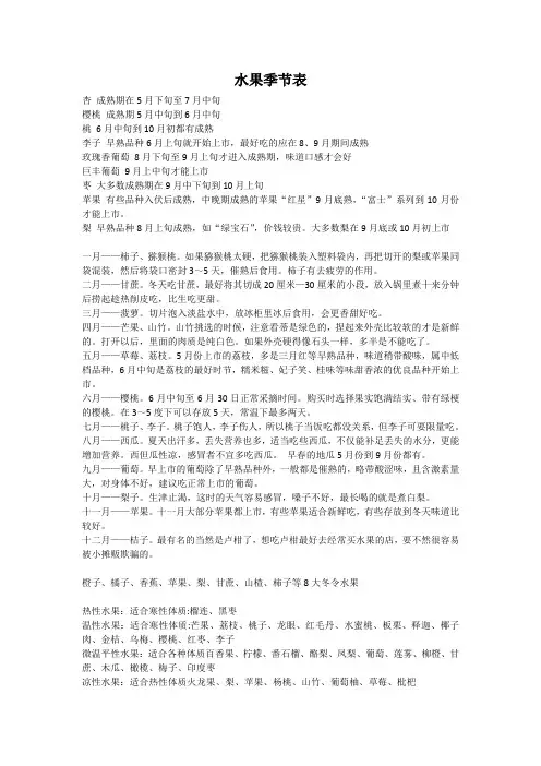 水果季节表