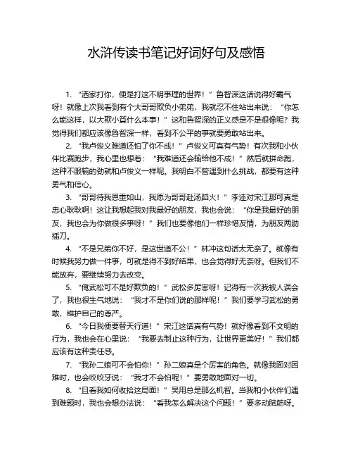 水浒传读书笔记好词好句及感悟