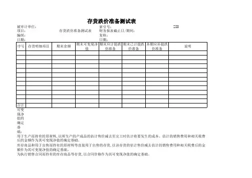 (ZI8)509-8存货跌价准备测试表