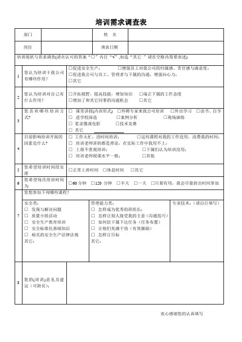 1培训需求调查表(50份)