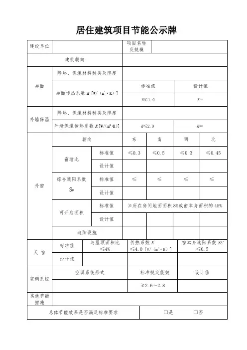 居住建筑项目节能公示牌