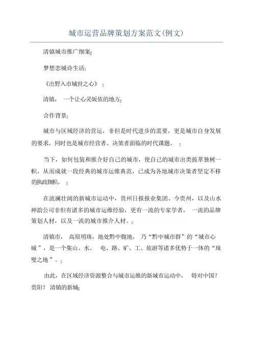 城市运营品牌策划方案范文(例文)
