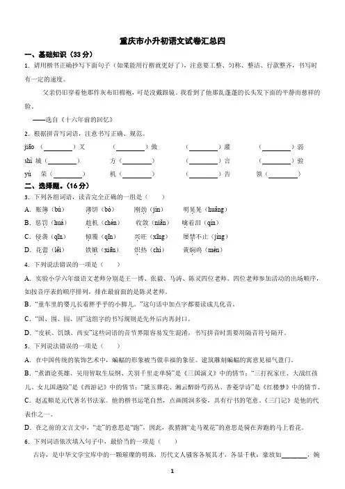 重庆市小升初语文试卷汇总四(含答案)