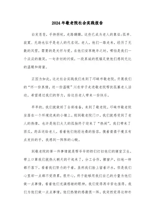 2024年敬老院社会实践报告（二篇）