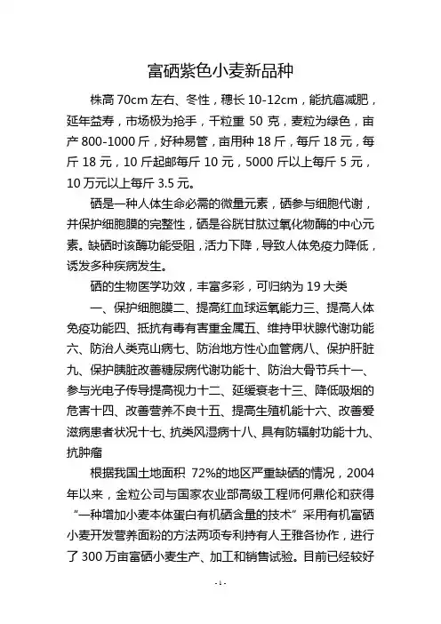 富硒紫色小麦新品种--