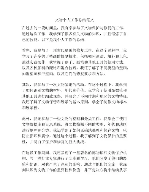 文物个人工作总结范文