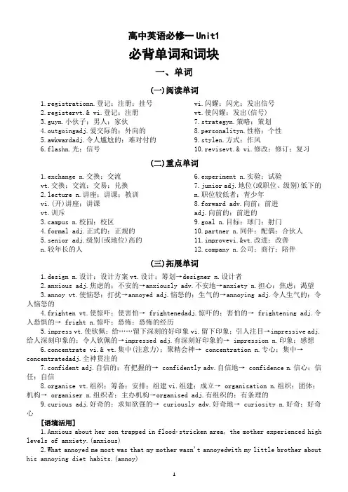 高中英语新人教版必修一Unit1必背单词和词块汇总