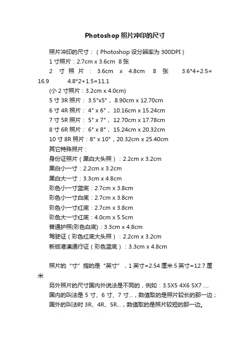 Photoshop照片冲印的尺寸