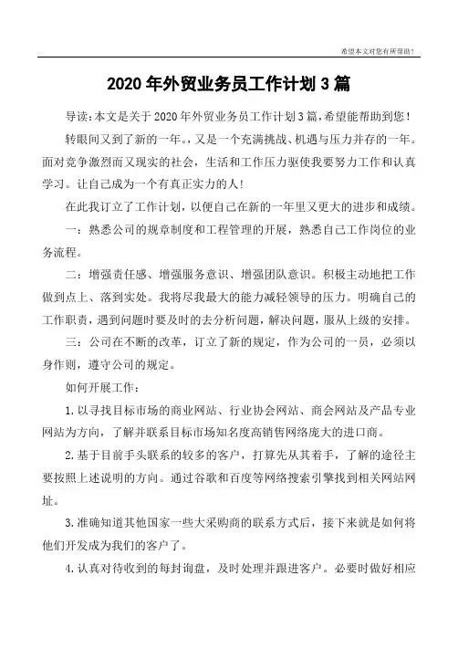 2020年外贸业务员工作计划3篇