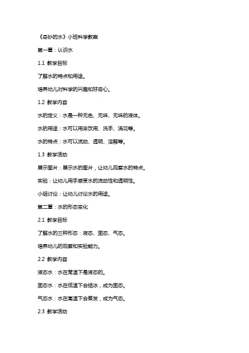 《奇妙的水》小班科学教案