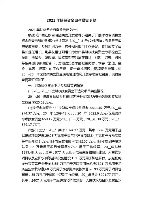 2021年扶贫资金自查报告5篇