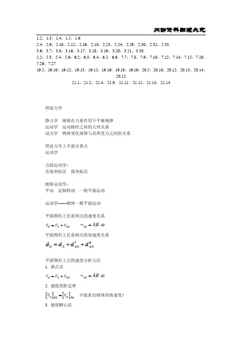 北京理工大学848理论力学2015年考研冲刺班辅导讲义