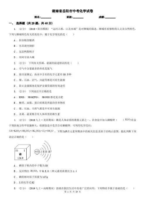 湖南省岳阳市中考化学试卷