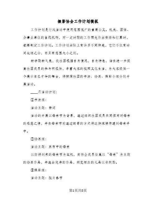 摄影协会工作计划模板(4篇)
