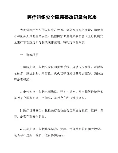 医疗组织安全隐患整改记录台账表